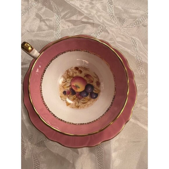 AYNSLEY orchard fruit Tea Cup and Saucer signed D. Jones Vintage - Picture 7 of 8
